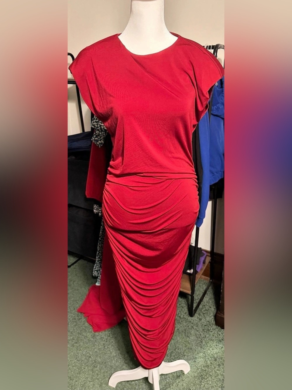 SHEIN Ruched Maxi Dress in Red Size Large Like New